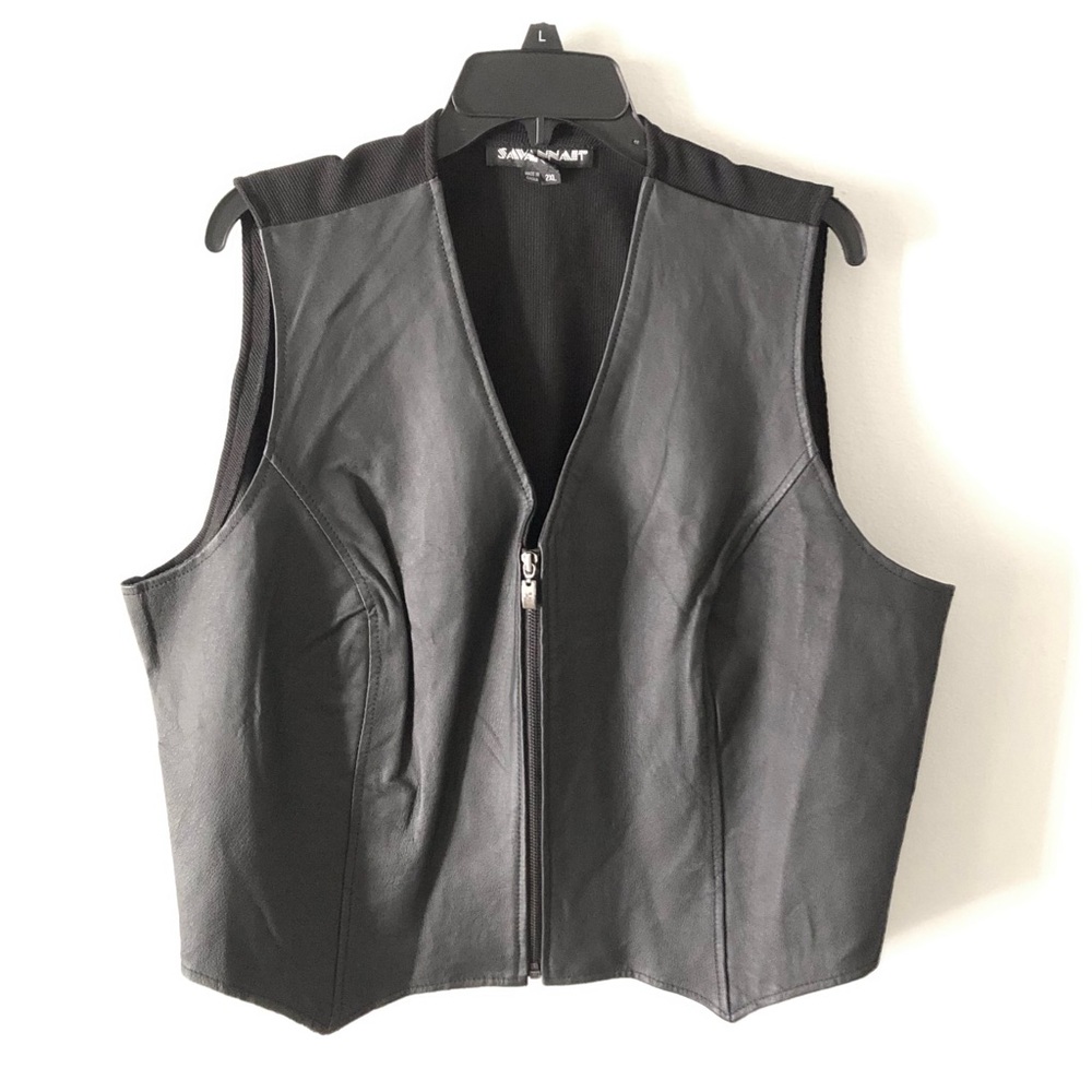 Savannt Black Leather Zip-Up Vest Vintage Biker Punk Grunge 2X